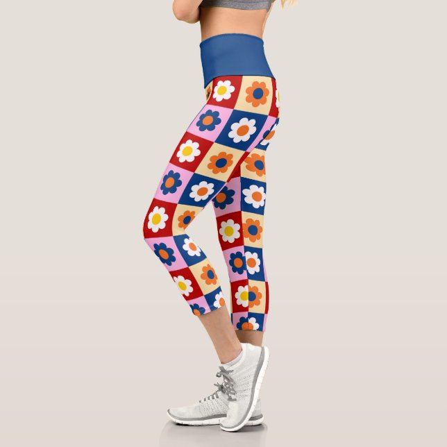 Retro Cute colorful Pastel Flowers Pattern  Capri Leggings (Left)