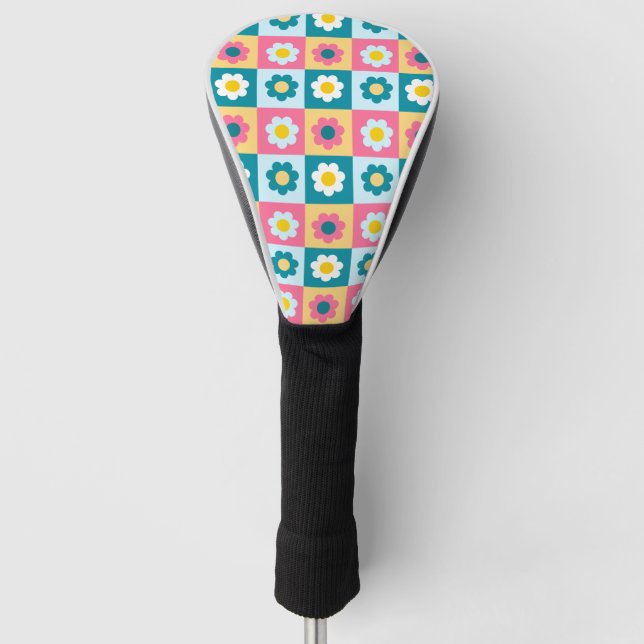 Retro Cute colorful Pastel Flowers Pattern  Golf Head Cover (Front)