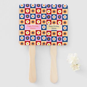 Retro Cute colorful Pastel Flowers Pattern Hand Fan