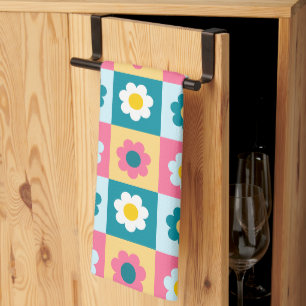 Retro Cute colorful Pastel Flowers Pattern Kitchen Towel