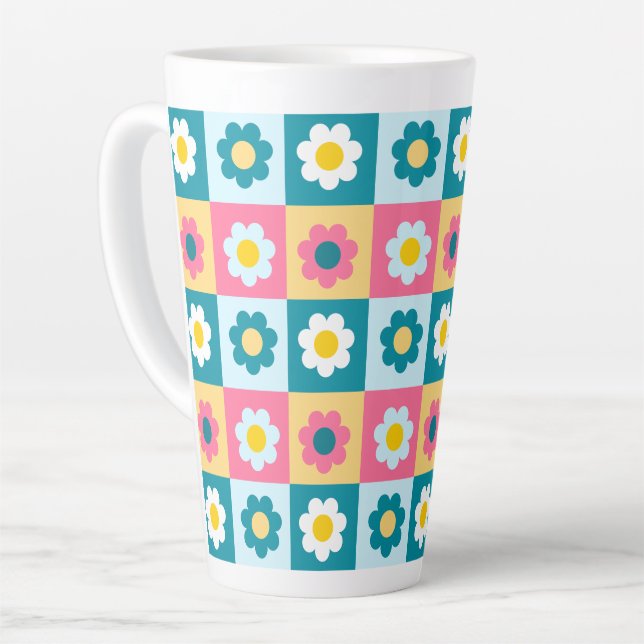 Retro Cute colorful Pastel Flowers Pattern  Latte Mug (Left Angle)