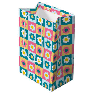 Retro Cute colorful Pastel Flowers Pattern  Medium Gift Bag