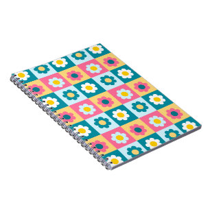 Retro Cute colorful Pastel Flowers Pattern Notebook