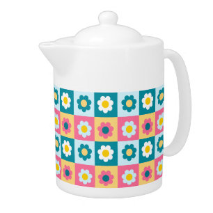 Retro Cute colorful Pastel Flowers Pattern Teapot