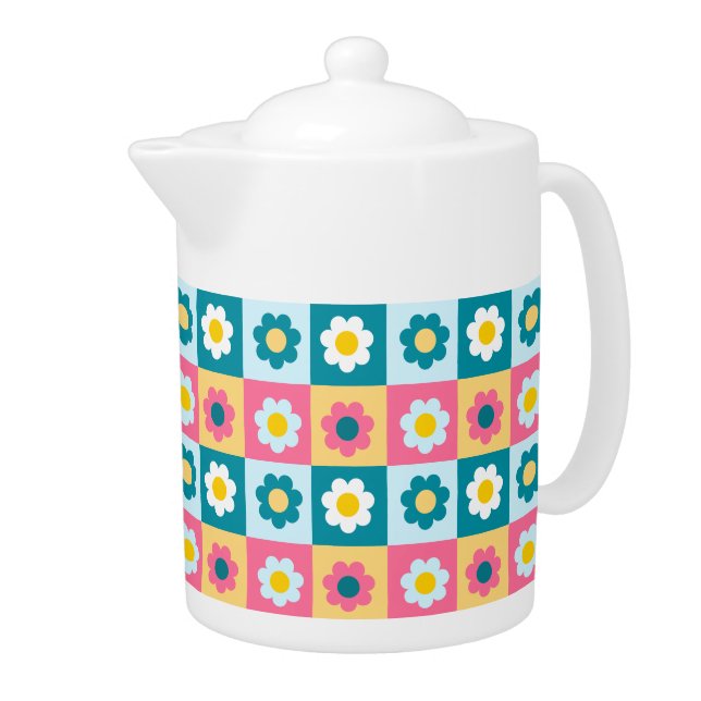 Retro Cute colorful Pastel Flowers Pattern  Teapot (Right)