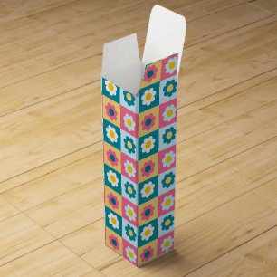 Retro Cute colorful Pastel Flowers Pattern Wine Box