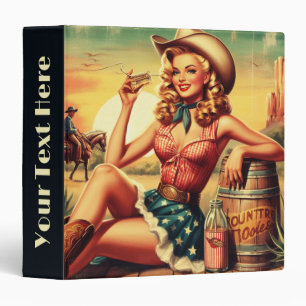 Retro Cute Cowgirl 3 Ring Binder