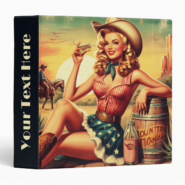 Retro Cute Cowgirl 3 Ring Binder (Front/Spine)