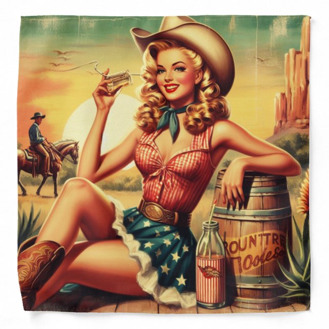 Retro Cute Cowgirl Bandana (Front)