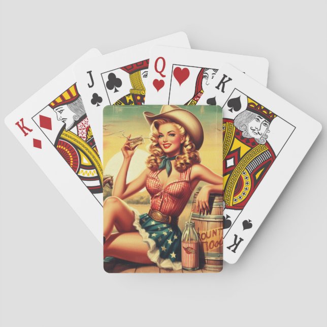 Retro Cute Cowgirl Poker Cards (Back)