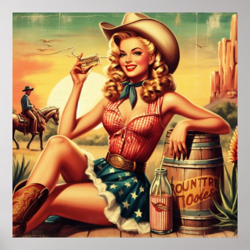 Retro Cute Cowgirl Poster