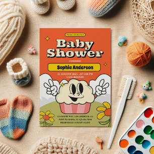 Retro Cute Cupcake Baby Shower Invitation