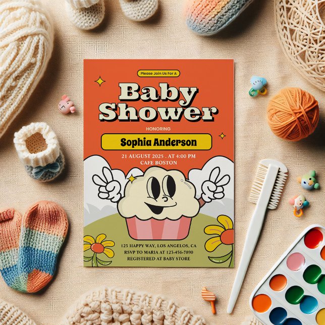 Retro Cute Cupcake Baby Shower Invitation          (Creator Uploaded)