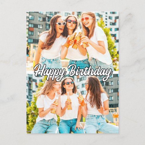 Retro Cute Custom 2_photos Template Happy Birthday Postcard