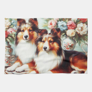 Retro Cute Dogs Oil Painting Kitchen Towel
