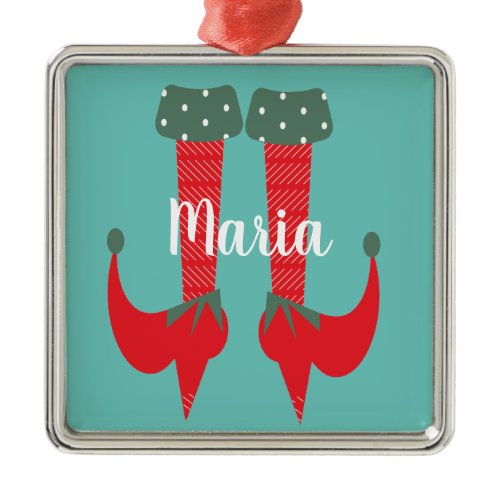 Retro Cute Elf Feet Heels Christmas Present Metal Ornament