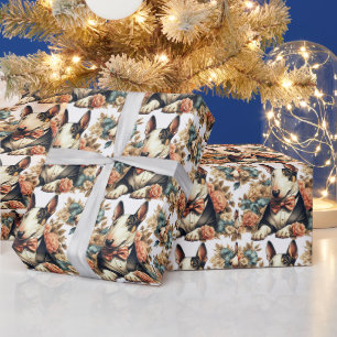 Retro Cute Floral Bull Terrier Wrapping Paper
