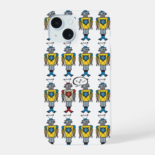 Retro Cute Funny Fun Toy Cartoon Talking Robots iPhone 15 Case