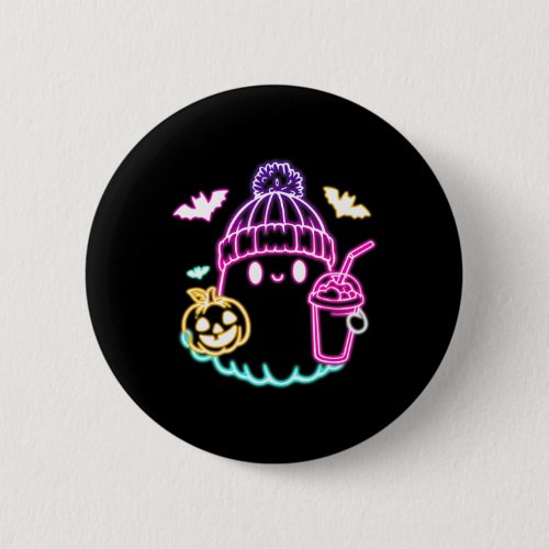 Retro Cute Ghost Coffee Drinking Spooky Halloween  Button