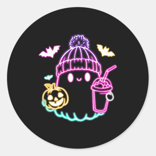 Retro Cute Ghost Coffee Drinking Spooky Halloween  Classic Round Sticker