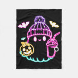 Retro Cute Ghost Coffee Drinking Spooky Halloween  Fleece Blanket