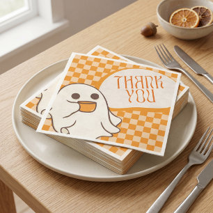 Retro Cute Ghost Halloween Thank You Napkins