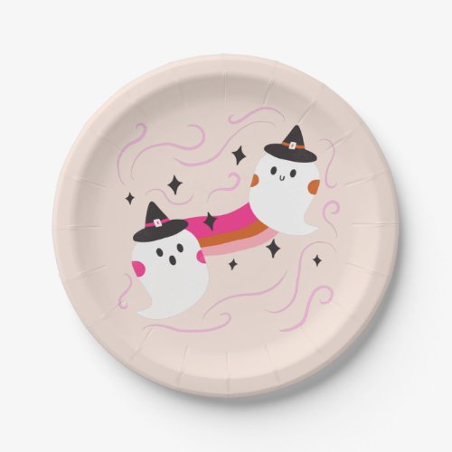 Retro Cute Ghost Kids Halloween Party Paper Plates