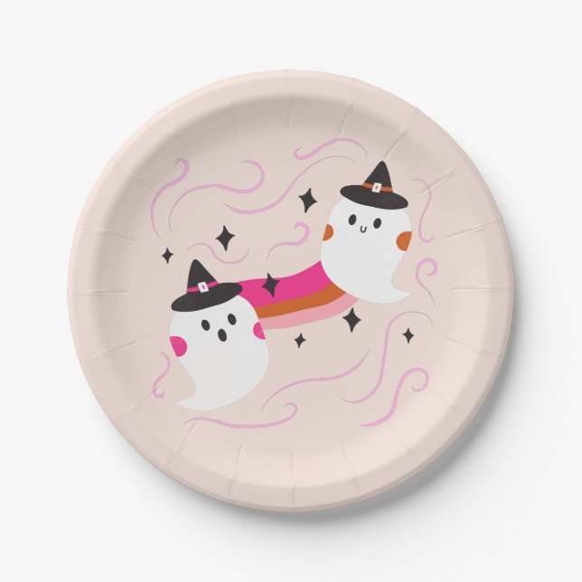 Retro Cute Ghost Kid's Halloween Party Paper Plates (Front)
