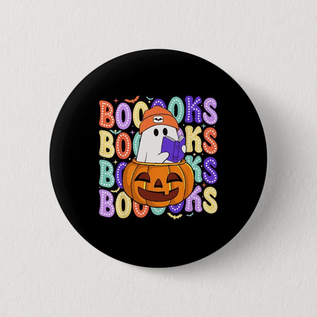 Retro Cute Ghost Teacher Halloween Librarian Read  Button (Front)