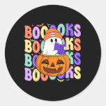 Retro Cute Ghost Teacher Halloween Librarian Read  Classic Round Sticker