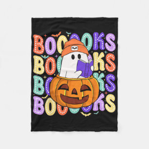 Retro Cute Ghost Teacher Halloween Librarian Read  Fleece Blanket