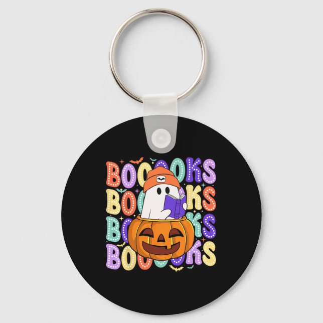 Retro Cute Ghost Teacher Halloween Librarian Read  Keychain (Front)