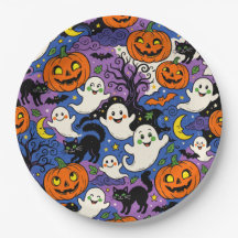 Retro Cute Ghosts & Pumpkins Halloween