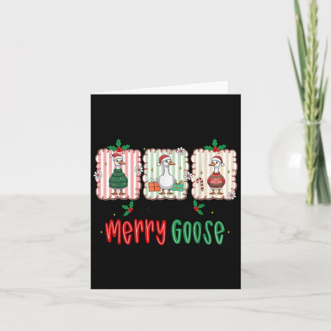 Retro Cute Goosmas Christmas Funny Just A Merry Go Card (Front)