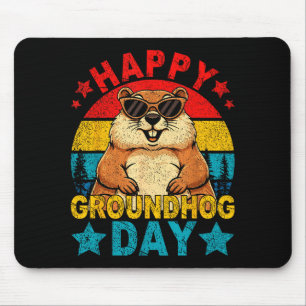 Retro cute groundhog happy groundhog day animal mouse pad
