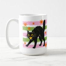 Retro Cute Halloween Black Cat w/ Stripes n Stars