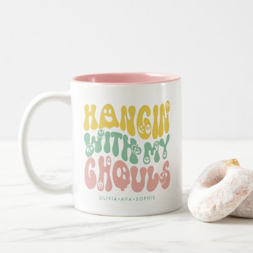 Retro Cute Halloween Hanging with my Ghouls  Pink Two_Tone Coffee Mug