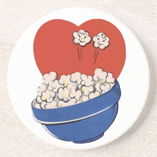 Retro Cute Humor Bowl of Popcorn for the Movies Coaster