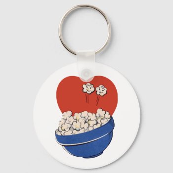 Retro Cute Humor  Bowl Of Popcorn For The Movies! Keychain by Tchotchke at Zazzle