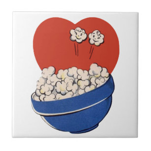Retro Cute Humor, Bowl of Popcorn for the Movies! Tile