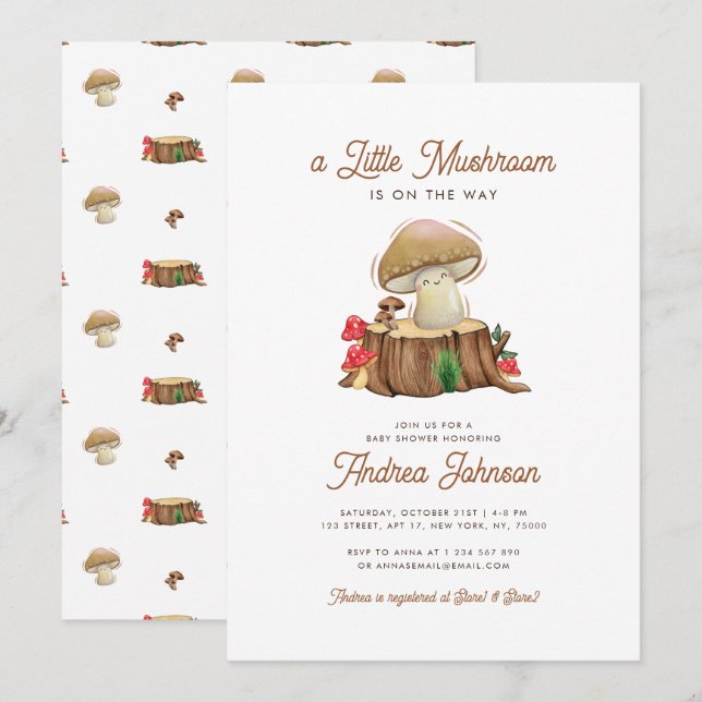Retro Cute Kawaii Little Mushroom Baby Shower      Invitation (Front/Back)