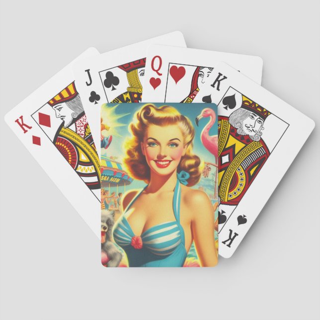 Retro Cute Kitsch Girl Poker Cards (Back)