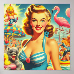 Retro Cute Kitsch Girl Poster