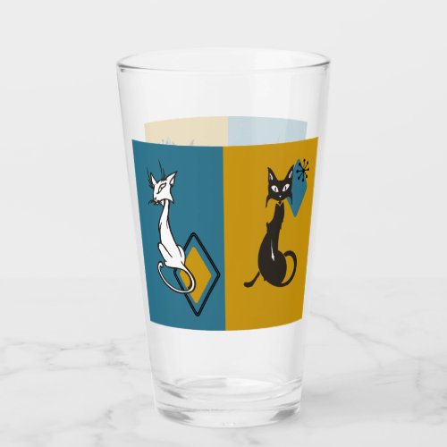 Retro Cute Kitties Mid Century Cat  Glass