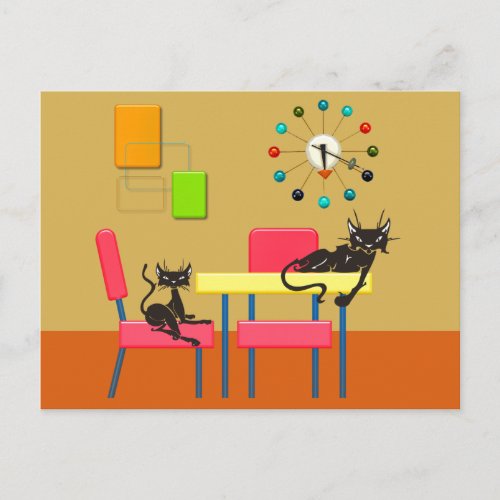 Retro Cute Kitties Mid Century Cat Kitchen Postcard