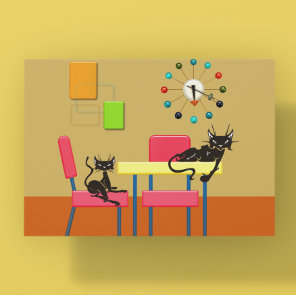 Retro Cute Kitties Mid Century Cat Kitchen Postcard
