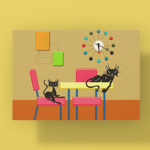 Retro Cute Kitties Mid Century Cat Kitchen Postcard