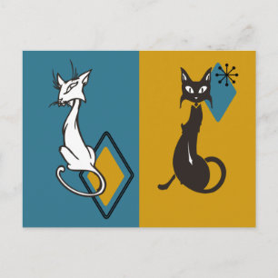 Retro Cute Kitties Mid Century Cat Postcard