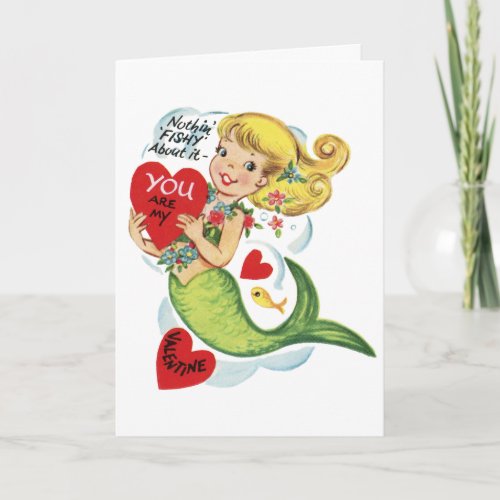 Retro Cute Mermaid Valentines Card