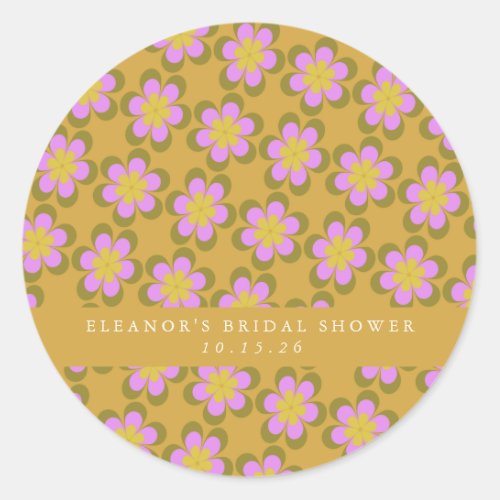 Retro Cute Mod Floral Yellow Custom Bridal Shower Classic Round Sticker